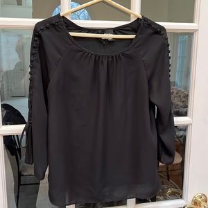 Ladies, sheer, black, beautiful button detailing on the sleeves top